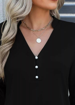 Full Size Notched Flounce Sleeve Blouse Plus Size - MimiStylez