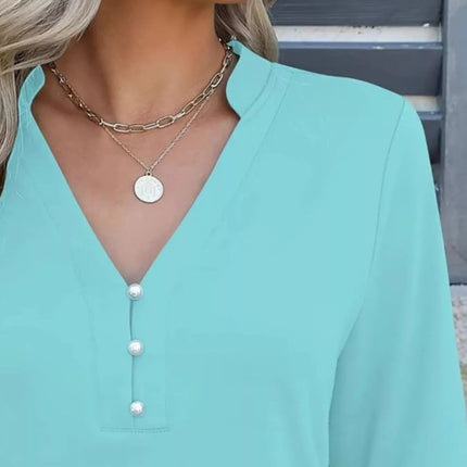 Full Size Notched Flounce Sleeve Blouse Plus Size - MimiStylez