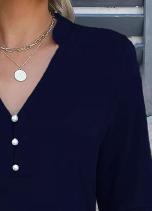 Full Size Notched Flounce Sleeve Blouse Plus Size - MimiStylez