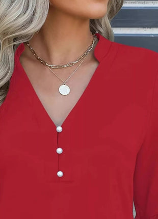 Full Size Notched Flounce Sleeve Blouse Plus Size - MimiStylez