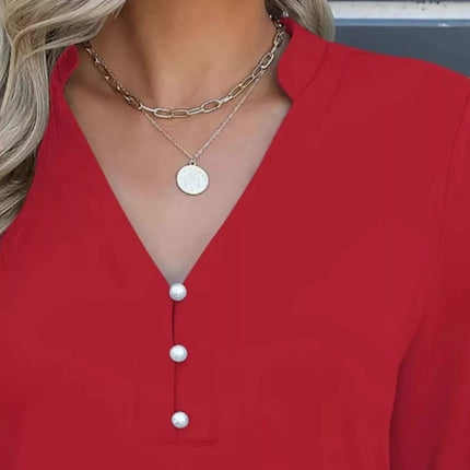 Full Size Notched Flounce Sleeve Blouse Plus Size - MimiStylez
