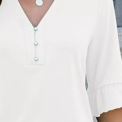 Full Size Notched Flounce Sleeve Blouse Plus Size - MimiStylez