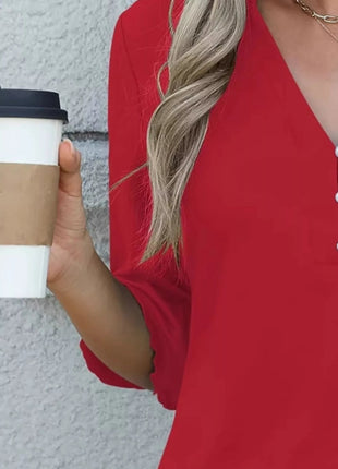 Full Size Notched Flounce Sleeve Blouse Plus Size - MimiStylez