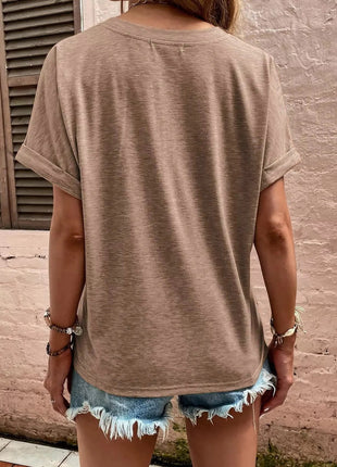 Full Size Notched Short Rolled Sleeve Top Plus Size - MimiStylez