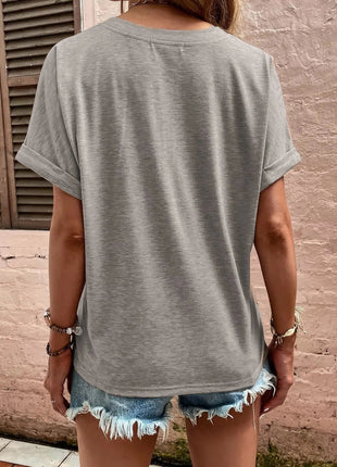 Full Size Notched Short Rolled Sleeve Top Plus Size - MimiStylez