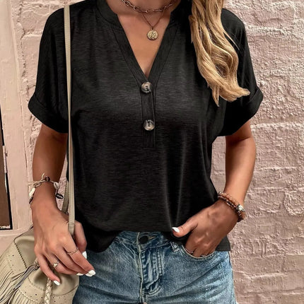 Full Size Notched Short Rolled Sleeve Top Plus Size - MimiStylez