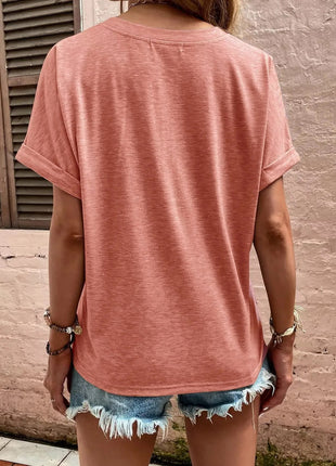 Full Size Notched Short Rolled Sleeve Top Plus Size - MimiStylez