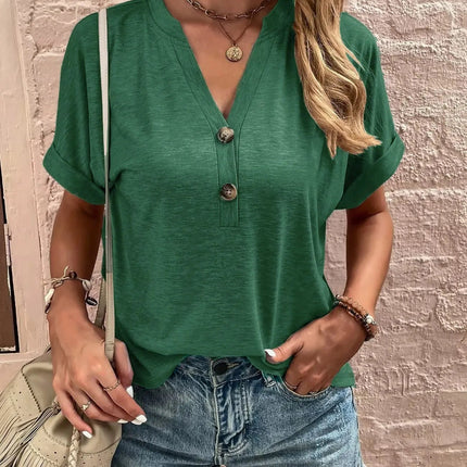 Full Size Notched Short Rolled Sleeve Top Plus Size - MimiStylez