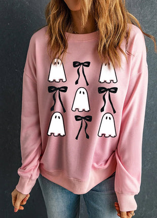 Ghost & Bow Round Neck Long Sleeve Sweatshirt - MimiStylez