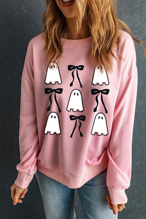 Ghost & Bow Round Neck Long Sleeve Sweatshirt - MimiStylez
