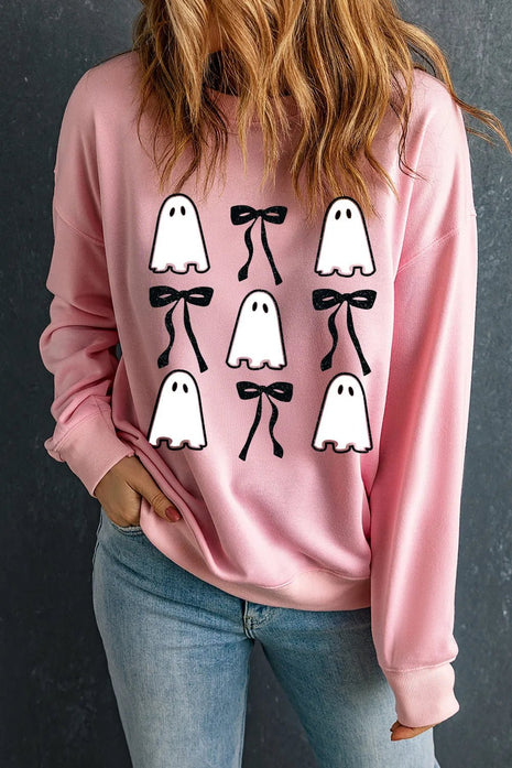 Ghost & Bow Round Neck Long Sleeve Sweatshirt - MimiStylez