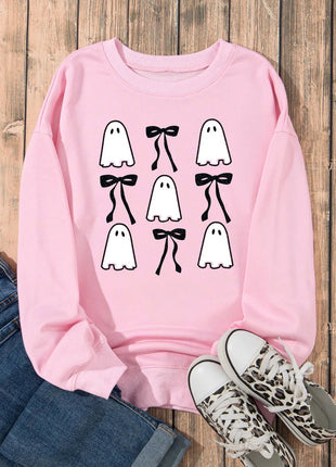 Ghost & Bow Round Neck Long Sleeve Sweatshirt - MimiStylez