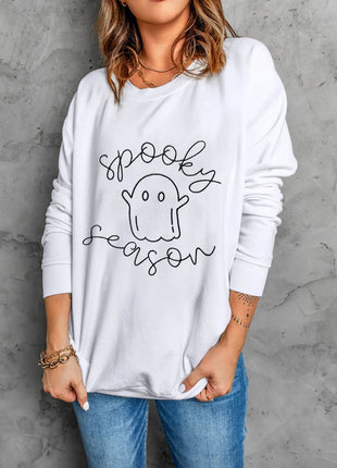 Ghost Graphic Long Sleeve Dropped Shoulder Sweatshirt - MimiStylez