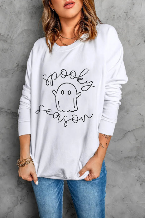 Ghost Graphic Long Sleeve Dropped Shoulder Sweatshirt - MimiStylez