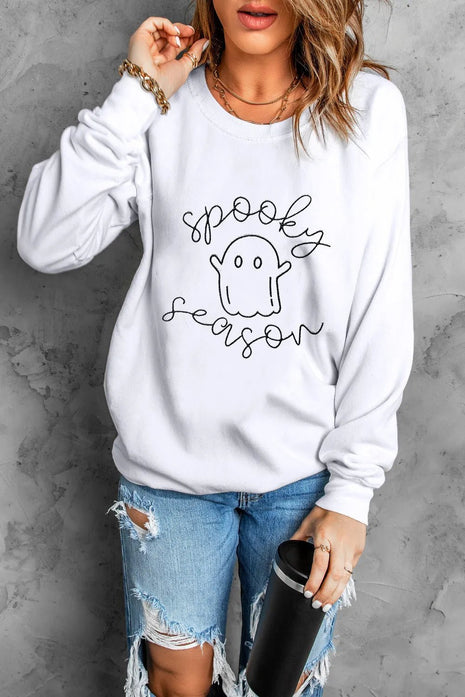 Ghost Graphic Long Sleeve Dropped Shoulder Sweatshirt - MimiStylez