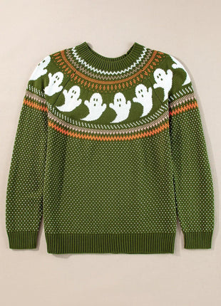 Ghost Round Neck Long Sleeve Sweater - MimiStylez