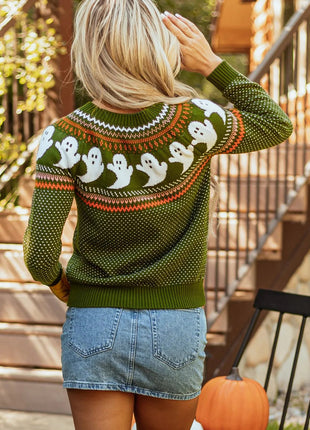 Ghost Round Neck Long Sleeve Sweater - MimiStylez