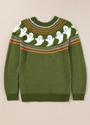 Ghost Round Neck Long Sleeve Sweater - MimiStylez