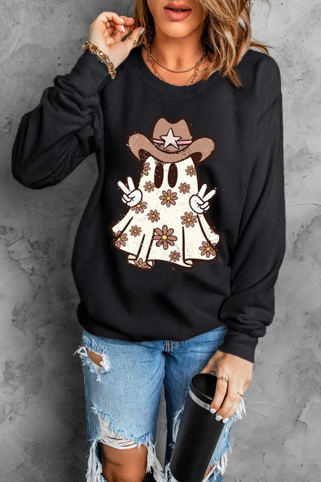 Ghost Round Neck Long Sleeve Sweatshirt - MimiStylez