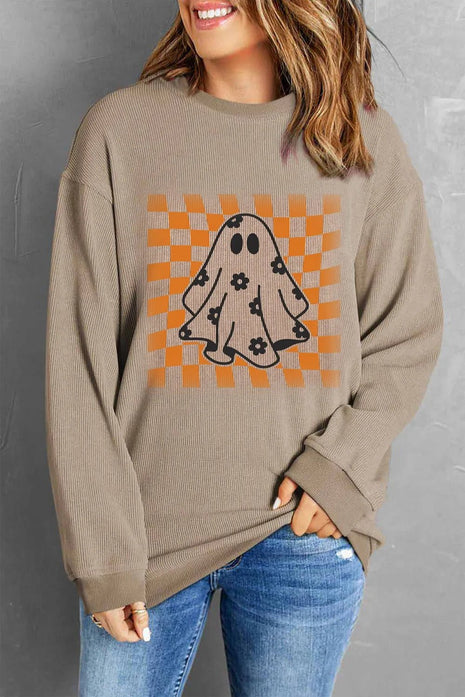 Ghost Round Neck Long Sleeve Sweatshirt - MimiStylez