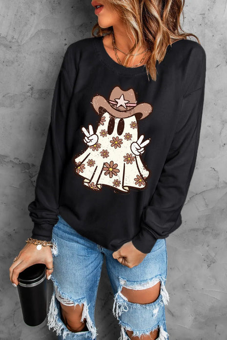 Ghost Round Neck Long Sleeve Sweatshirt - MimiStylez