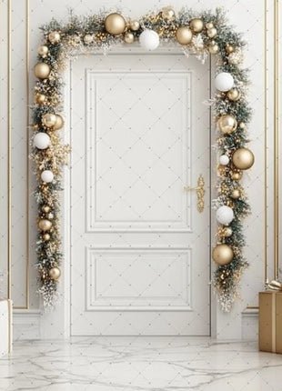 Gold Christmas Background - Glitter Xmas Tree Wreath Wooden Backdrop - MimiStylez