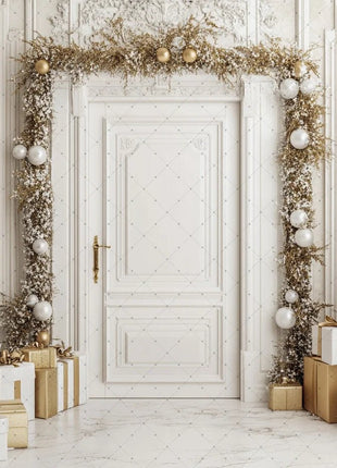 Gold Christmas Background - Glitter Xmas Tree Wreath Wooden Backdrop - MimiStylez