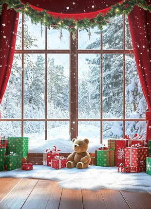 Gold Christmas Background - Glitter Xmas Tree Wreath Wooden Backdrop - MimiStylez