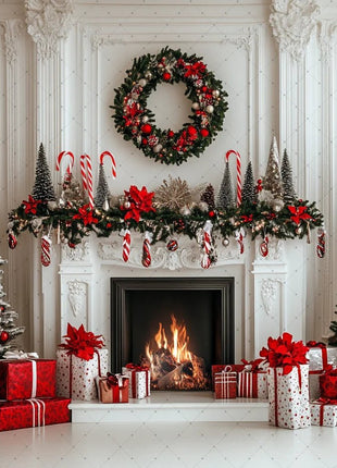 Gold Christmas Background - Glitter Xmas Tree Wreath Wooden Backdrop - MimiStylez