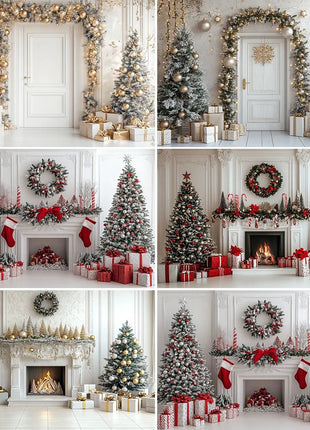 Gold Christmas Background - Glitter Xmas Tree Wreath Wooden Backdrop - MimiStylez