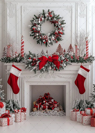 Gold Christmas Background - Glitter Xmas Tree Wreath Wooden Backdrop - MimiStylez