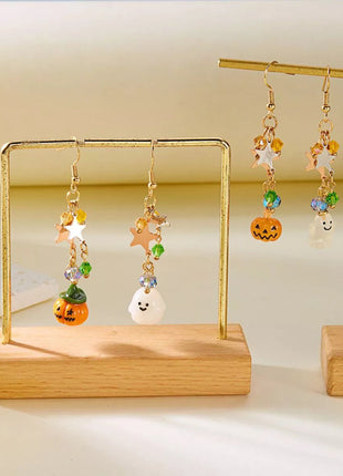 Halloween Asymmetrical Pumpkin Ghost Earrings - MimiStylez