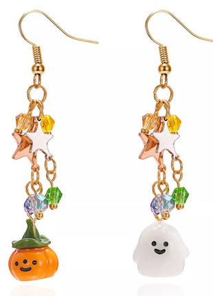 Halloween Asymmetrical Pumpkin Ghost Earrings - MimiStylez