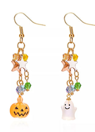 Halloween Asymmetrical Pumpkin Ghost Earrings - MimiStylez