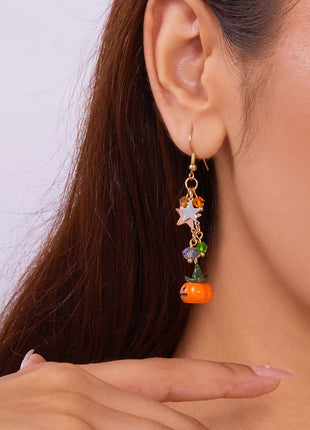 Halloween Asymmetrical Pumpkin Ghost Earrings - MimiStylez