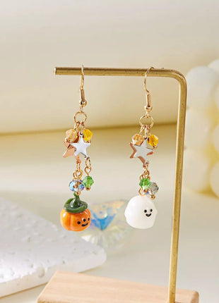 Halloween Asymmetrical Pumpkin Ghost Earrings - MimiStylez