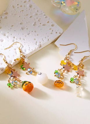 Halloween Asymmetrical Pumpkin Ghost Earrings - MimiStylez
