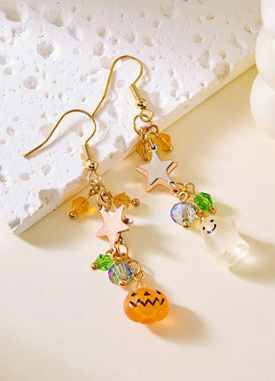 Halloween Asymmetrical Pumpkin Ghost Earrings - MimiStylez