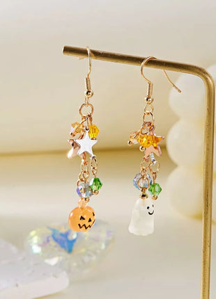 Halloween Asymmetrical Pumpkin Ghost Earrings - MimiStylez