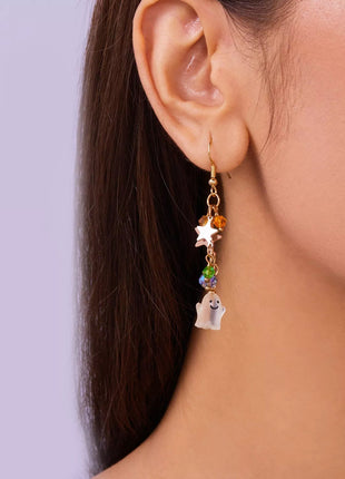 Halloween Asymmetrical Pumpkin Ghost Earrings - MimiStylez