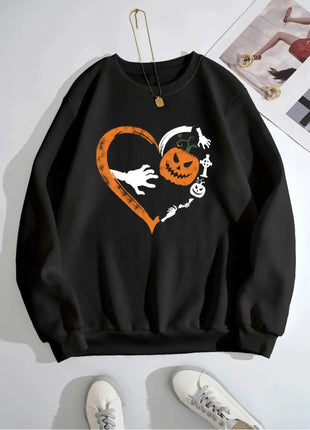 Halloween Heart Pumpkin Round Neck Sweatshirt - MimiStylez