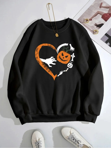Halloween Heart Pumpkin Round Neck Sweatshirt - MimiStylez