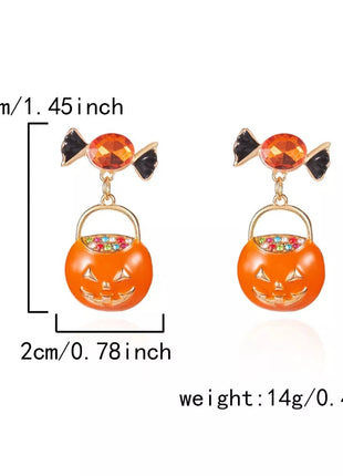 Halloween Rhinestone Pumpkin Dangle Earrings - MimiStylez
