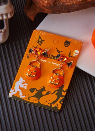 Halloween Rhinestone Pumpkin Dangle Earrings - MimiStylez