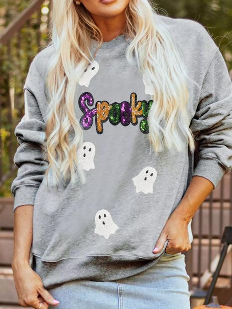 Halloween Spooky Ghost Sequin Sweatshirt - MimiStylez