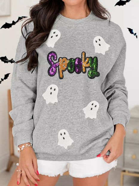 Halloween Spooky Ghost Sequin Sweatshirt - MimiStylez