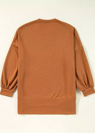 Happy Halloween Graphic Notched Long Sleeve Loose Top - MimiStylez