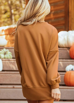 Happy Halloween Graphic Notched Long Sleeve Loose Top - MimiStylez