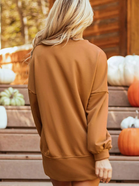 Happy Halloween Graphic Notched Long Sleeve Loose Top - MimiStylez
