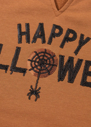 Happy Halloween Graphic Notched Long Sleeve Loose Top - MimiStylez